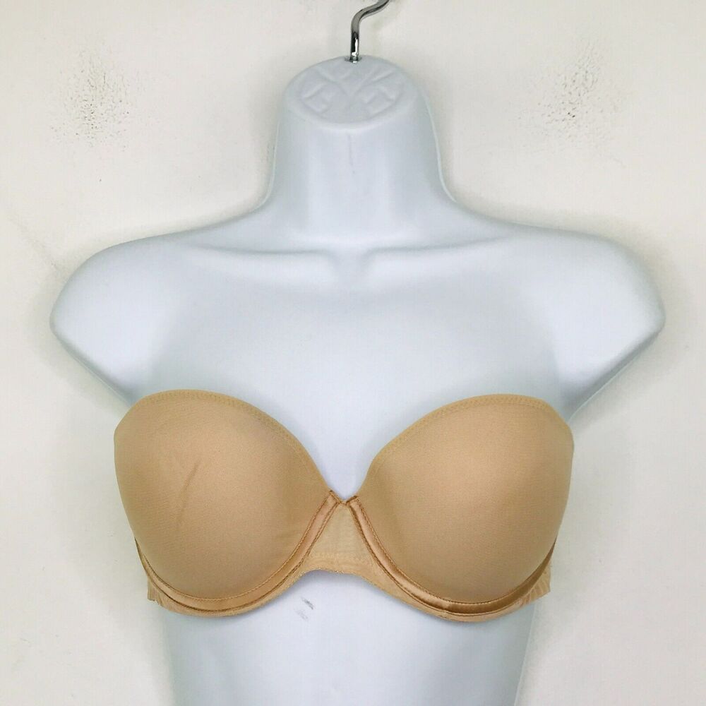 Chantelle 32D Bra Beige Solid Strapless Padded Underwired T-Shirt BV22